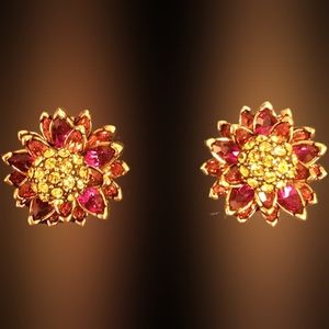 NWT Heidi Daus 'My Water Lilies' Orange Swarovski Crystals Clip On Earrings